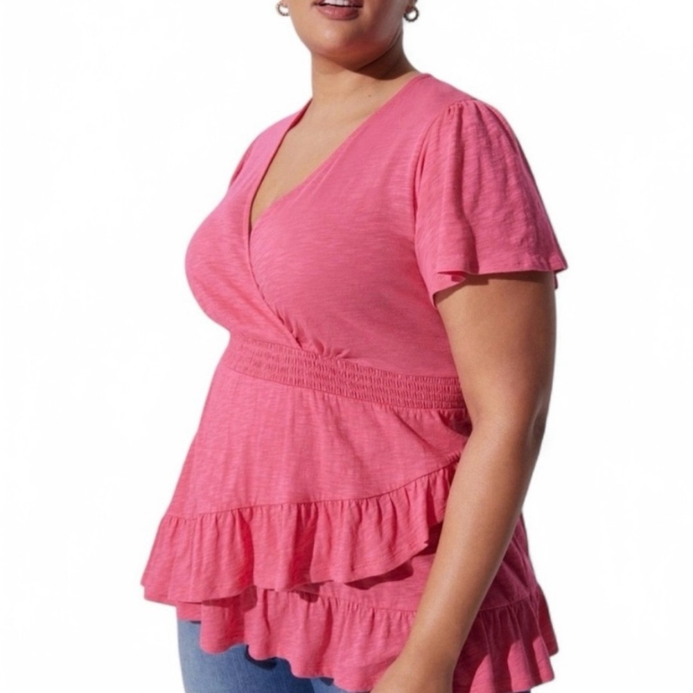 NWT- Torrid Cotton Modal Slub Surplice Faux Wrap Top - Honeysuckle pink - Sz 2X - Picture 11 of 14